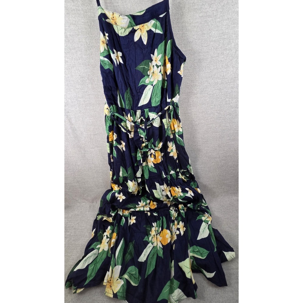 Old Navy Maxi Sun‎ Dress Navy Blue Yellow Floral L Flowy Cottagecore Tiered